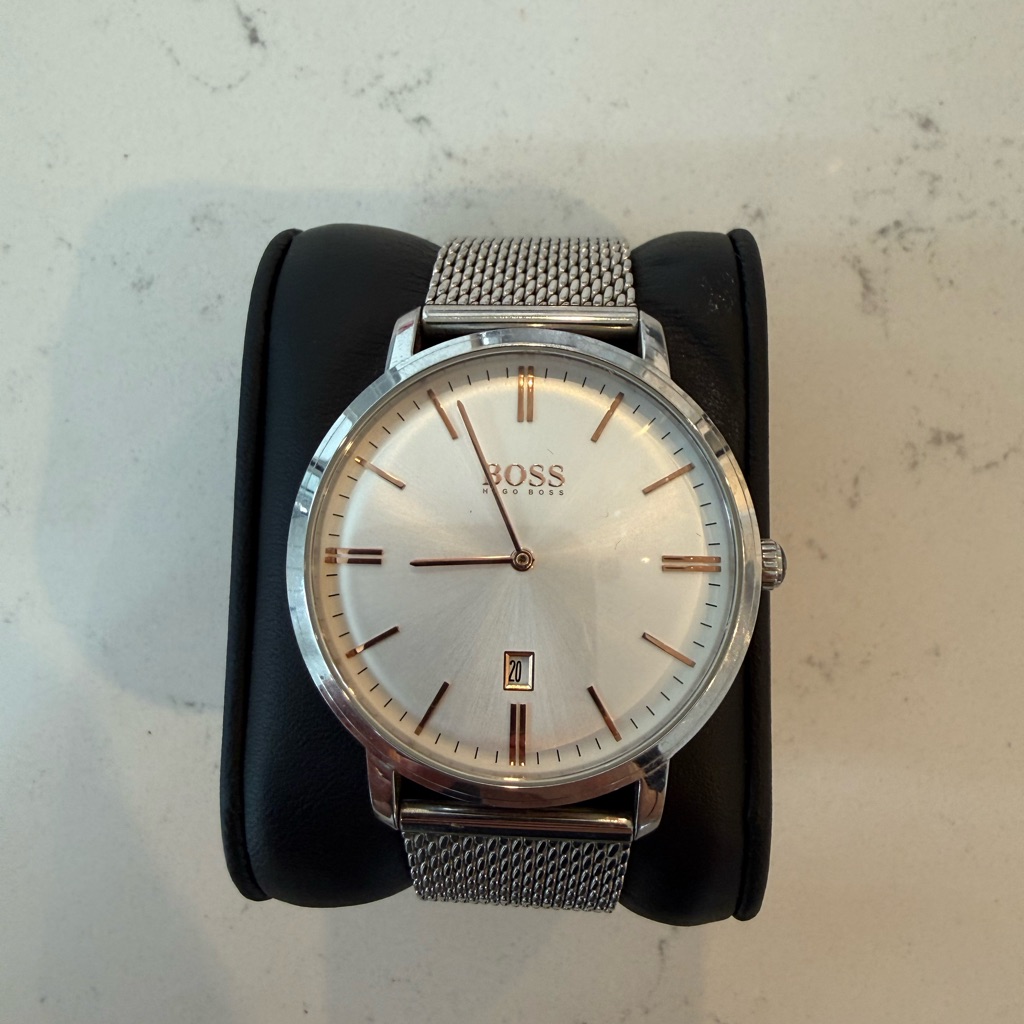 Boss Silver Dial Watch With Rose Gold Accents